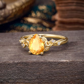 Vintage Minimalist 4-Prong Pear-Cut Citrine Engagement Ring